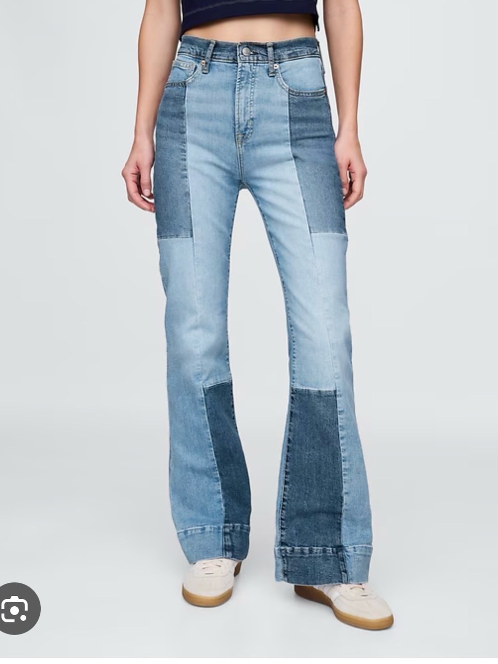 GAP Two-Tone Patchwork Flare Jeans - Light & Dark Blue